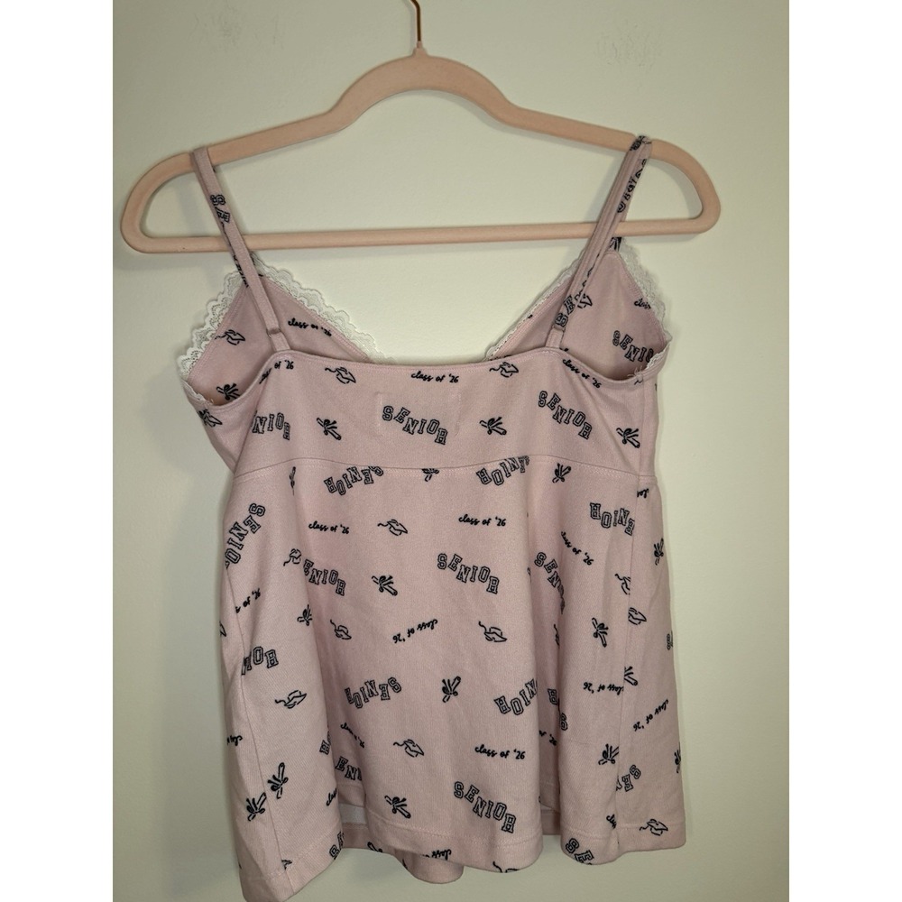 Hollister Pink Senior Class of 26 Lace Cami Tank Top Coquette Medium M - Picture 4 of 5
